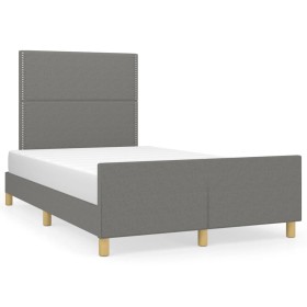 Estructura de cama con cabecero tela gris oscuro 120x190 cm