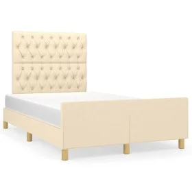 Bed frame with cream fabric headboard 120x190 cm by , Beds and slatted bases - Ref: Foro24-3270539, Price: 192,09 €, Discount: %