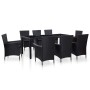 Juego de comedor de jardín 9 piezas ratán sintético negro de vidaXL, Conjuntos de jardín - Ref: Foro24-45976, Precio: 791,46 €