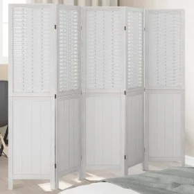 Biombo separador de 5 paneles madera maciza Paulownia blanco de , Divisores de ambientes - Ref: Foro24-358725, Precio: 128,90...