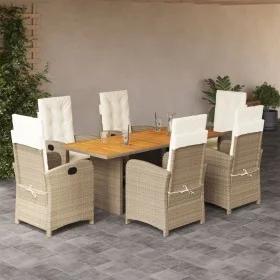 7-teiliges Garten-Essset mit beigen Kissen aus synthetischem Rattan von , Gartensets - Ref: Foro24-3212284, Preis: 1,00 €, Ra...