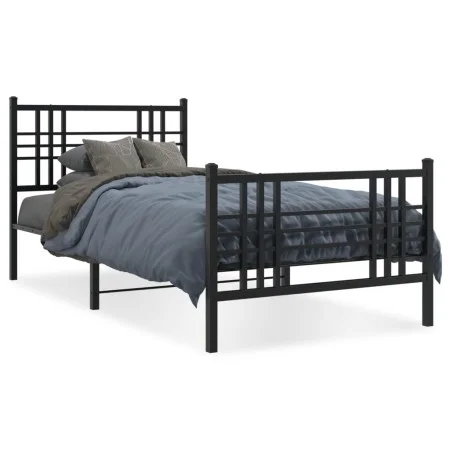 Bed frame with headboard and black metal footboard 100x190cm by , Beds and slatted bases - Ref: Foro24-376336, Price: 85,37 €...