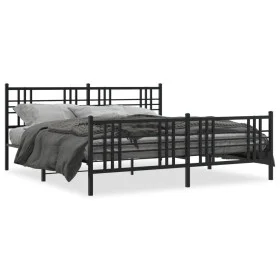 Black metal headboard and footboard bed frame 193x203 cm by , Beds and slatted bases - Ref: Foro24-376348, Price: 142,28 €, D...