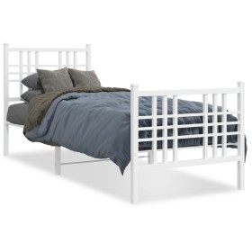 Metal bed frame with headboard and footboard white 75x190 cm by , Beds and slatted bases - Ref: Foro24-376381, Price: 65,67 €...