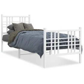 Metal bed frame with headboard and footboard white 75x190 cm by , Beds and slatted bases - Ref: Foro24-376381, Price: 64,78 €...