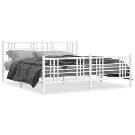 Metal bed frame with headboard and white footboard 180x200 cm by , Beds and slatted bases - Ref: Foro24-376395, Price: 139,46...
