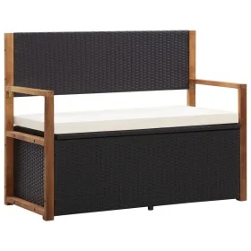 Aufbewahrungsbank aus synthetischem Rattan und Akazienholz in Schwarz, 115 cm. von vidaXL, Gartenbänke - Ref: Foro24-46010, P...