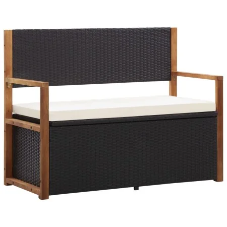 Aufbewahrungsbank aus synthetischem Rattan und Akazienholz in Schwarz, 115 cm. von vidaXL, Gartenbänke - Ref: Foro24-46010, P...