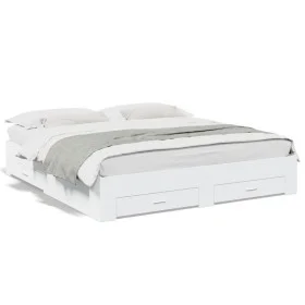 Estructura cama con cajones madera ingeniería blanca 200x200 cm de , Camas y somieres - Ref: Foro24-3280356, Precio: 254,33 €...