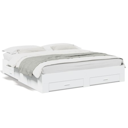 White engineered wood bed frame with drawers 200x200 cm by , Beds and slatted bases - Ref: Foro24-3280356, Price: 243,72 €, D...