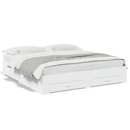 White engineered wood bed frame with drawers 200x200 cm by , Beds and slatted bases - Ref: Foro24-3280356, Price: 254,87 €, D...