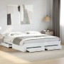 White engineered wood bed frame with drawers 200x200 cm by , Beds and slatted bases - Ref: Foro24-3280356, Price: 243,72 €, D...