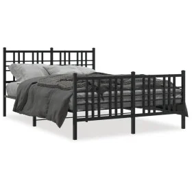 Bed frame with headboard and black metal footboard 137x190 cm by , Beds and slatted bases - Ref: Foro24-376341, Price: 108,27...