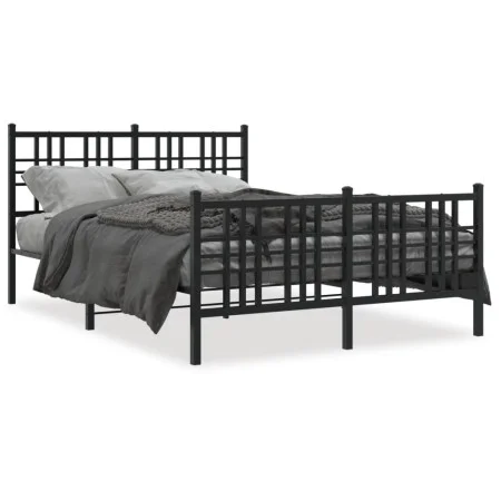 Bed frame with headboard and black metal footboard 137x190 cm by , Beds and slatted bases - Ref: Foro24-376341, Price: 108,27...