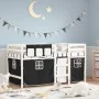 Cama alta niños con cortinas madera pino blanco negro 80x200 cm de , Camas y somieres - Ref: Foro24-3283811, Precio: 174,48 €...