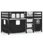 Cama alta niños con cortinas madera pino blanco negro 90x190 cm de , Camas y somieres - Ref: Foro24-3283832, Precio: 196,99 €...