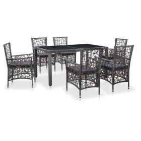 7-teiliges Garten-Essset aus grauem synthetischem Rattan von vidaXL, Gartensets - Ref: Foro24-45993, Preis: 489,31 €, Rabatt: %