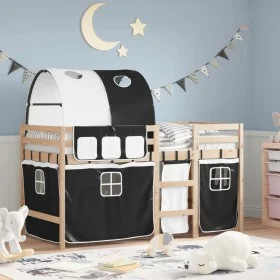 Cama alta niños con túnel madera pino blanco negro 90x190 cm de , Camas y somieres - Ref: Foro24-3283853, Precio: 184,57 €, D...