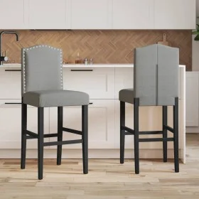 High stools 2 pcs solid rubber wood and fabric by , Kitchen stools - Ref: Foro24-4006207, Price: 111,67 €, Discount: %