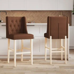 High stools 2 pcs solid rubber wood and fabric by , Kitchen stools - Ref: Foro24-4006224, Price: 95,65 €, Discount: %