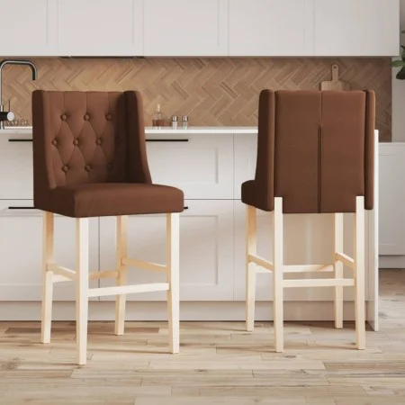 Taburetes altos 2 uds madera maciza de caucho y tela de , Taburetes de cocina - Ref: Foro24-4006224, Precio: 95,65 €, Descuen...