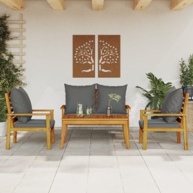 Set de muebles de jardín 4 pzs y cojines madera maciza acacia