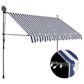 Toldo manual retráctil con LED azul y blanco 250 cm