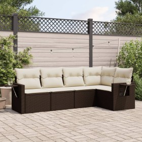 5-teiliges Garten-Essset und braune Kissen aus synthetischem Rattan von , Gartensets - Ref: Foro24-3220132, Preis: 340,46 €, ...
