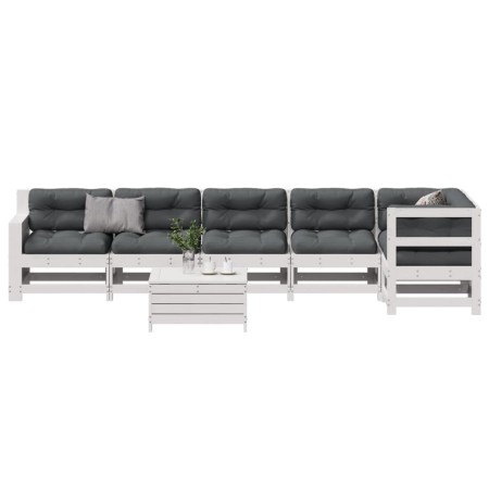 7-teiliges Gartenmöbel-Set mit Kissen aus massivem Weißkiefernholz von , Gartensets - Ref: Foro24-3250877, Preis: 685,50 €, R...