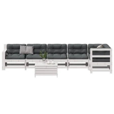Set muebles jardín 7 pzas con cojines madera maciza pino blanco de , Conjuntos de jardín - Ref: Foro24-3250877, Precio: 668,7...
