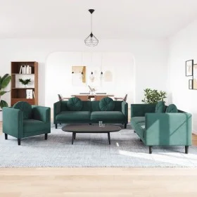 Dark green velvet 3-piece sofa set with cushions by , Sofas - Ref: Foro24-3209249, Price: 714,55 €, Discount: %