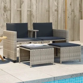 2 seater garden sofa with light gray PE rattan table and stools by , Garden sets - Ref: Foro24-368421, Price: 221,09 €, Disco...
