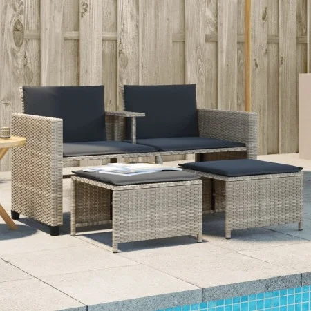 2-Sitzer-Gartensofa mit hellgrauem PE-Rattantisch und Hockern von , Gartensets - Ref: Foro24-368421, Preis: 221,09 €, Rabatt: %