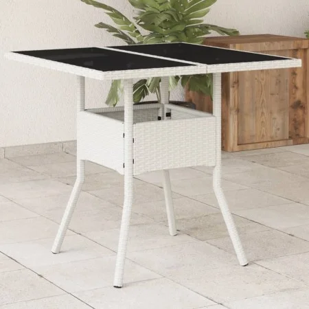 Garden table glass surface PE rattan white 80x80x75 cm by , Garden tables - Ref: Foro24-368132, Price: 80,90 €, Discount: %