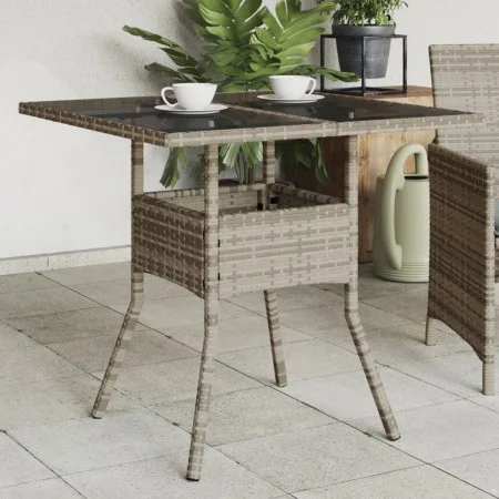 Garden table glass surface PE rattan gray 80x80x75 cm by , Garden tables - Ref: Foro24-365522, Price: 83,47 €, Discount: %