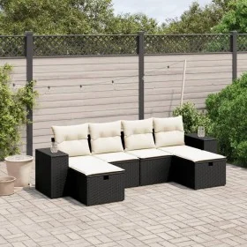6-teiliges Gartensofa-Set und schwarze synthetische Rattankissen von , Gartensets - Ref: Foro24-3264472, Preis: 359,19 €, Rab...
