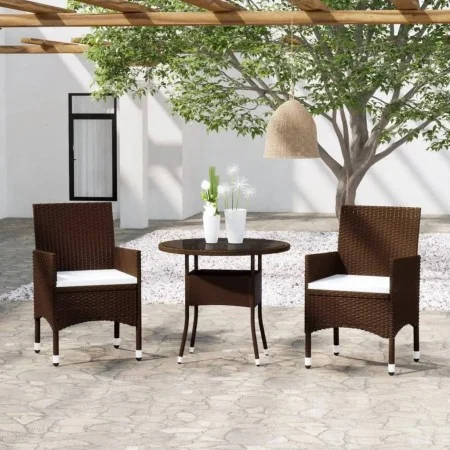 Garden bistro set 3 pieces PE rattan brown tempered glass by , Garden sets - Ref: Foro24-3095905, Price: 242,77 €, Discount: %