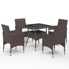Garden dining set 5 pieces PE rattan brown tempered glass by , Garden sets - Ref: Foro24-3095913, Price: 358,79 €, Discount: %
