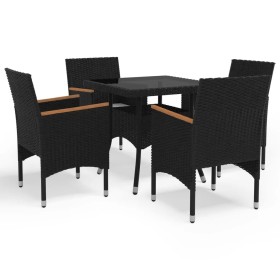 Set de comedor de jardín 5 pzas ratán PE vidrio templado negro