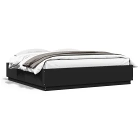 Bed frame with LED lights black engineered wood 200x200cm by , Beds and slatted bases - Ref: Foro24-3209584, Price: 190,79 €,...