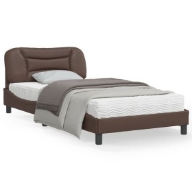 Estructura de cama cabecero cuero sintético marrón 100x200 cm