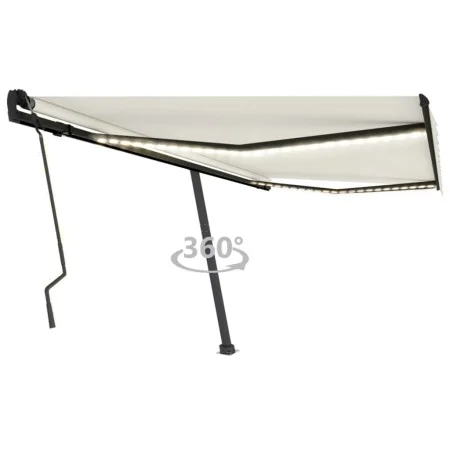 Manual retractable awning with cream LED 400x300 cm by , Awnings - Ref: Foro24-3069742, Price: 457,03 €, Discount: %