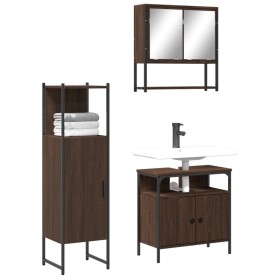 Set de muebles baño 3 pzas madera contrachapada roble marrón