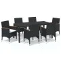 Set de comedor de jardín 7 pzas y cojines ratán sintético negro by , Garden sets - Ref: Foro24-3095019, Price: 606,13 €, Disc...