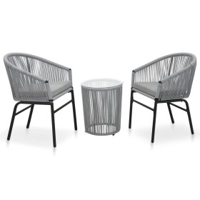 Set Gartentisch und Stühle 3-teilig und Kissen PE Rattangrau von vidaXL, Gartensets - Ref: Foro24-48140, Preis: 185,25 €, Rab...
