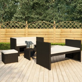 Set muebles de jardín 5 piezas y cojines ratán sintético negro