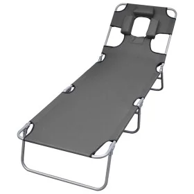 Folding lounger with head cushion and adjustable backrest gray by , Loungers - Ref: Foro24-44295, Price: 64,01 €, Discount: %