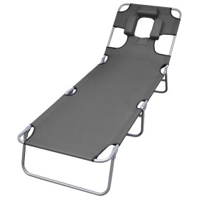 Tumbona plegable con cojín de cabeza y respaldo ajustable gris de , Tumbonas - Ref: Foro24-44295, Precio: 105,31 €, Descuento: %