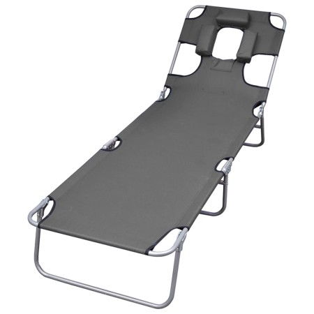 Folding lounger with head cushion and adjustable backrest gray by , Loungers - Ref: Foro24-44295, Price: 93,57 €, Discount: %