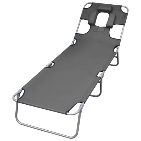 Folding lounger with head cushion and adjustable backrest gray by , Loungers - Ref: Foro24-44295, Price: 64,01 €, Discount: %